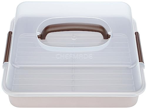 CHEFMADE Roasting Pan with Rack and Lid, 13-Inch Non-Stick Rectangular Deep Dish Oven-BBQ Bakeware for Oven Baking 9 x 13 x 2.4 (Champagne Gold)