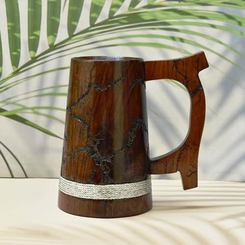India House Lichtenberg Chopes à bière en bois brûlé, chopes à bière artisanales pour garçons d'honneur, chope Viking, cadeau d'anniversaire pour homme, chope à bière en bois (Lichtenberg)
