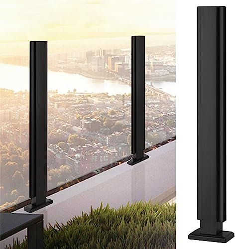 Glas Geländerpfosten Glasgeländersystem-Treppengeländerklemmen für Den Außenbereich, Balustradenpfosten aus Schwarzem Rechteckglas, Glasgeländerpfostenzaun für Pool-Gartenterrasse ( Color : Mid Post ,