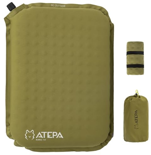 ATEPA Cuscino da Seduta Gonfiabile, Cuscino Autogonfiante in Schiuma ad Aria da Gonfiare per Sedersi, Ideale per Viaggi in Aereo, Stadio, Campeggio, Escursionismo, Zaino, Barca e Concerti, Verde oliva