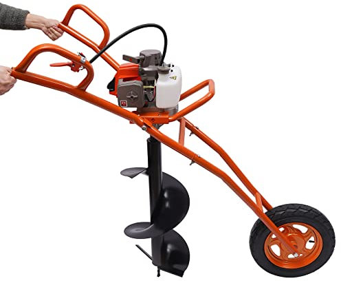 Barrena de Tierra a Gasolina de 2 Tiempos con Carro monorrueda, 63 CC de Gasolina, Taladro de Tierra de Gasolina de 1,2 L, depósito de Combustible de 1,2 L, Juego de Brocas para