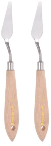sourcing map 2pcs No.8 Painting Palette Knives Stainless Steel Pointy Spatula Pallet Knife with Beech Wood Handle for Oil Acrylic Paint Canvas Mixing Spreading