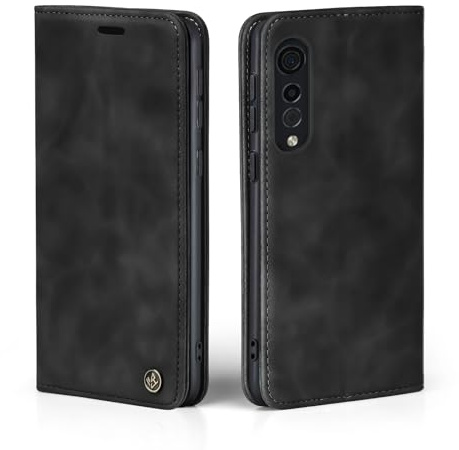 LBH Handyhülle für LG Velvet 5G in Schwarz mit Karten- und Geldfach Smartphone Hülle mit Standfunktion Flip Case Schutzhülle Magnetverschluss Vintage
