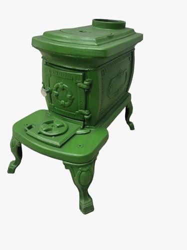 Nostalgia Woody - Estufa de leña para camping, pequeña estufa portátil de hierro fundido, ideal para casas pequeñas, calentador de casa con madera y carbón, 2,5 kW verde, 110 libras