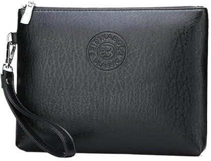 Mens Clutch Bag Man Purse Handbag 9.5 inches Large Hand Bag Big Clutch Wallet (Black)