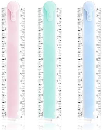 3 Pcs Ruler 30cm Folding,Plastic Transparent Stationary Helix Folding Ruler,Cute Straight Geometric Foldable Straightedge,for School,Children,Kids,Office & Crafts Straight Edge(Blue,Pink,Green)