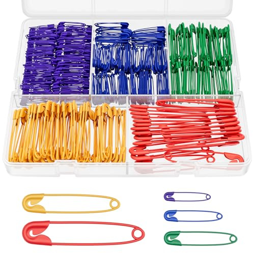 340 Pcs Safety Pins Assorted, Colorful Large Medium Small Bulk Safety Pins with Storage Box for Sewing Arts Crafts Clothing - 5 Different Sizes