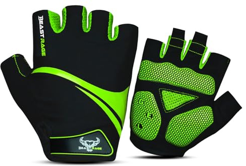 BEAST RAGE Half Finger Cycling Gloves for Men & Women–Breathable Fingerless Bike Gloves with Anti-Slip Palm,Shock Absorption,Gel Padding for Road Cycling,MTB,Mountain Biking (PARROT, S)