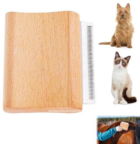 Pferdebürste Fellwechsel,Pferde Massagekamm,Horse Grooming Brushes,Fellwechsel Pferd Bürsten,Hölzern Hundekamm,Katzenkamm, Kratzbürste Pferde mit Metall Zähnen für Katzen,Hunde,7.5x6.9x2.2cm