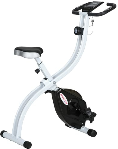 SPORTNOW Cyclette da Casa Pieghevole Magnetica a 8 Livelli di Resistenza con Monitor LCD, Cyclette da Camera con Seduta Regolabile, Supporto Tablet, Ruote, Sensore di Pulsazioni, in Acciaio, Nero