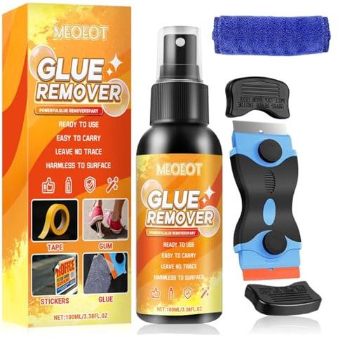 Meoeot Quita Pegamento Adhesivo con Raspador, 100ml Quitae Etiquetas, Quita Adhesivos, Sin Residuos Para Coches, Ventanas, Elimina de Etiquetas Para Residuos de Pegamento, Cinta Adhesiva, Goma