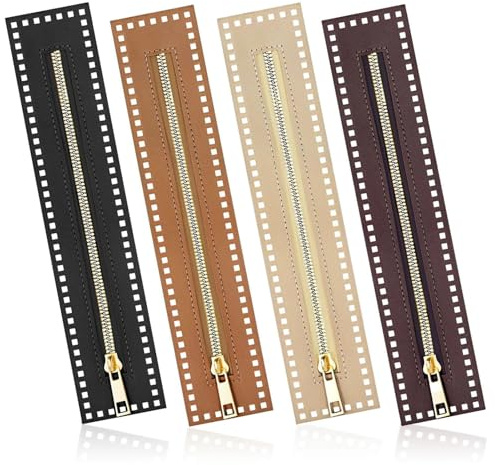 VOOSFSIE 4 Piezas Cremallera de Cuero pu de 27 cm Cremalleras de Metal de Colores, Bolsas Hechas a Mano Cremalleras a Granel Cierre Final para Coser, Diy ConfeccióN, Bolsos, Suministros Manualidades