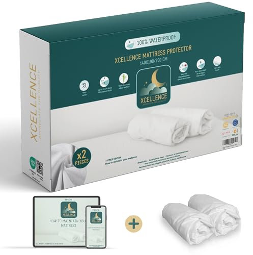 Lot de 2 Protege Matelas 140x190 / 200 cm - Alese Impermeable Silencieux - Respirante - 100% Bambou - Hauteur 35-30cm - Naturellement Anti Acarien et Anti Bacterien - Forme Drap Housse - Bonus !
