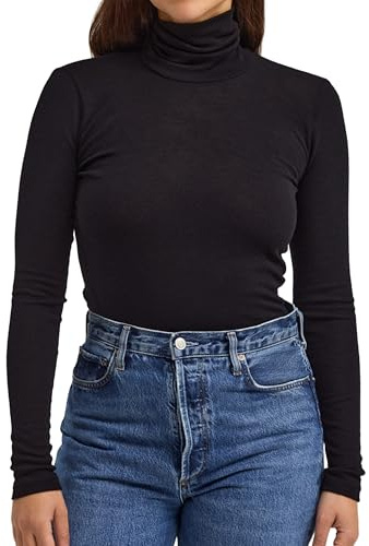 Dilling Rollkragen Shirt für Damen aus 100% Bio-Merinowolle Schwarz 38