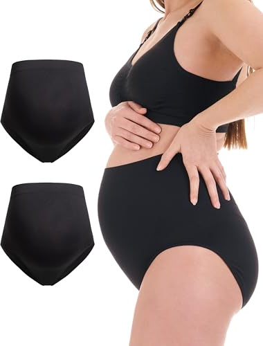 Herzmutter Mamma trosor - 2-pack - Graviditets trosor - Sömlös - Stödjande - extra mjuk och elastisk - för graviditet- över mage underkläder - för moderskap - 5820 (S-M, 2x Svart)
