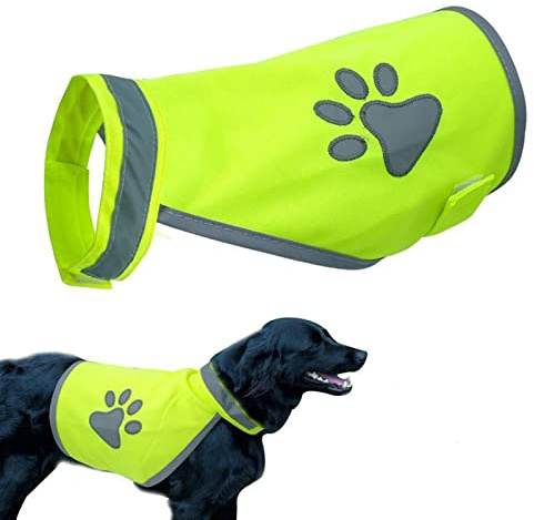 MOVKZACV Dog Safety Yellow Reflective Vest with Leash Hole - High Visibility Pet Clothes Safety Night Dog Vest