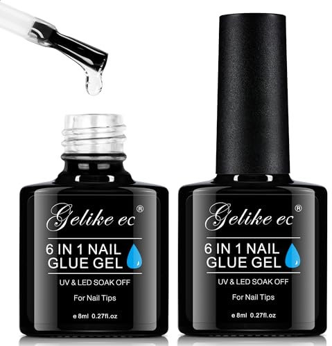Gelike ec Nagelkleber Extra Stark 2x8ml Gel Nagelkleber Für Klar Tips Kunstnägel, Tip Kleber Für Gelnägel UV Kleber Nagelkleber Für Kunstnägel Nail Glue Gel-BRAUCHEN AUSHÄRTEN UNTER UV NAGELLICHT