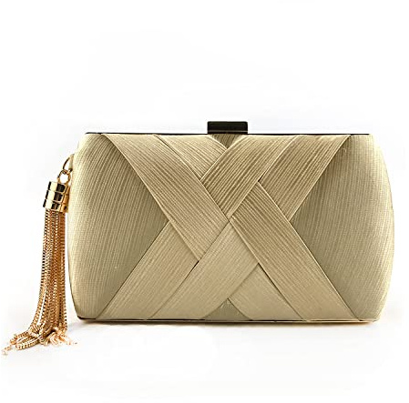 SUKUTU Bolso de Mano de Noche para Mujer Bolso de Satén para Boda Fiesta Noche Borla Colgante Cóctel Graduación, Bolsos de Mano