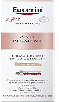 Eucerin Anti-Pigment Crema Giorno Colorata Medium SPF 30 50 ml, Crema antimacchie viso per una pelle uniforme, Formula colorata con SPF 30 e Thiamidol per tutti i tipi di pelle