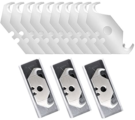 Vickay 30 Pack Utility Knife Hook Blades, SK5 Steel Heavy Duty Box Cutter Replacement Blades with Plastic Case, Standard Size Razor Blades for Most Standard Utility Knives