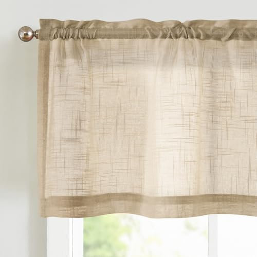 Vangao Sheer - Tenda corta in voile trasparente, con coulisse, in tinta unita, per piccole finestre, cucina, soggiorno, camera da letto, tortora, 130 x 40 cm (larghezza x altezza), 1 pezzo