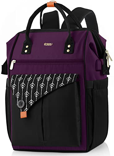 RJEU Mochila Mujer Portatil, Mochila Escolar Adolescente con Puerto de USB, 15,6 Pulgadas Mochila Mujer Antirrobo para Negocio, Viaje, Trabajo