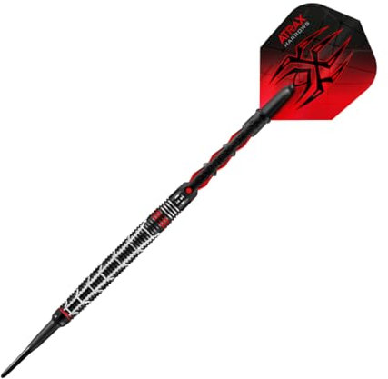 Atrax 95% Tungsten Darts | Darts-Set mit Stahlspitze| 21g, 22g, 23g, 24g, 25g & 26g | Beinhaltet Carbon ST-Schäfte und 100 Micron Atrax Red Flights (25g)