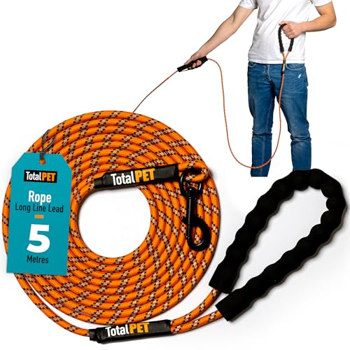 Total Pet Rope Training Lead for Dogs - Long Line Dog Lead for Training Recall & Commands at Distance W/Control Handle (5m)