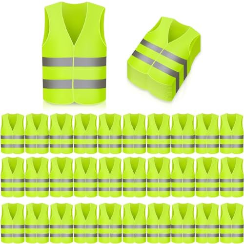 ColdShine 30 Stück Warnwesten Auto Warnweste Pannenweste Reflektorweste Auto Waschbar Knitterfrei 360 Grad Sichtbarkeit Pannenhilfe Universalgröße Ideale Warnwesten für Autofahrer