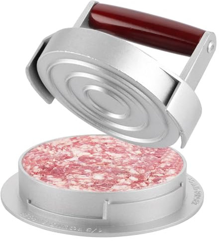 LDXDRU Burgerpresse 14cm Durchmesser, Aluminium Hamburgerpresse Smash Burgerpresse mit Holzgriff Antihaft Burger Patty Presse 3 Stufen zur Einstellung der Dicke für leckere Burger, Grillgut, Fleisch