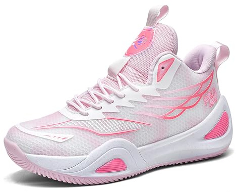 Huogra High Top Womens Mens Basketball Shoes Breathable Non Slip Outdoor Sneakers Comfortable Fashion Athletic Training Sport Shoes White Pink