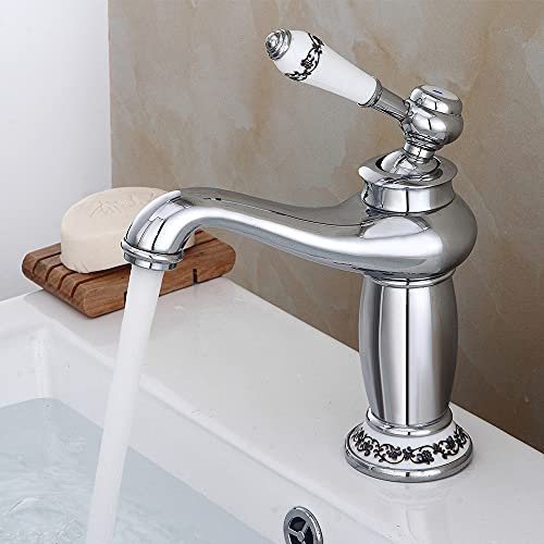Antikes Messing Wasserhahn Bad Waschtischarmatur Einhebelmischer Wasserhahn Bad Nostalgie Waschbecken Armatur Auslauf Höhe 13 cm Amatur Kaltes und Warmes Wasser Landhaus Vintage Stil