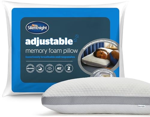Silentnight Adjustable Memory Foam Pillow, All Sleeping Positions | Sink-In Luxury Shredded Filling, Ergonomic Support Ease Neck Pain, Breathable Hollowfibre Removable Cover, Hypoallergenic