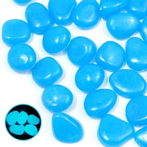 300 Pezzi Pietre Luminose da Giardino, Decorative Sassi Luminosi Brillanti Ciottoli Fluorescenti Incandescente Fosforescenti Resina Pietre Luminosi per Acquario Terrazza Vasi Prati Serbatoio (Blu)