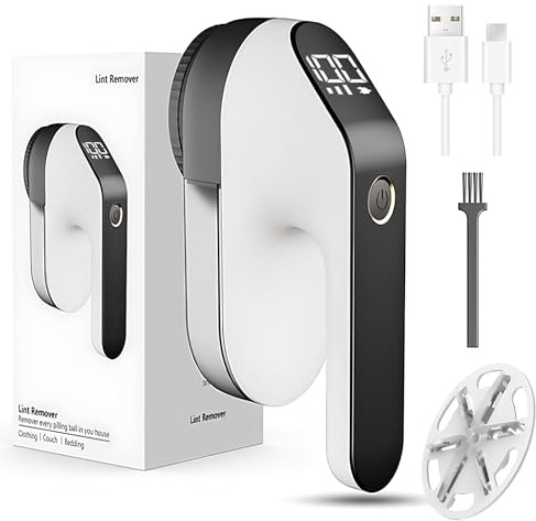 YGVQN Épilleuse à Peluches 2000mAh, Rasoir Anti Bouloche Électrique Portable Rechargeable USB-C avec Affichage LED, 3 Niveaux de Puissance & Tête à 6 Lames, pour Vêtements, Tapis, Pulls & Canapé