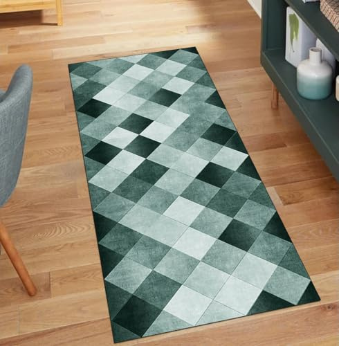 Tappeto da cucina, antiscivolo, patchwork, verde scuro, 70 x 180 cm, decorazione per la casa, antiscivolo, lavabile, per corridoio