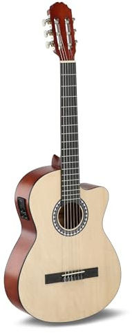 GEWA E-Acústica Guitarra Clásica Básica - Classic Electro - 4/4 - Cuerpo de Tilo - Pastilla EQ de 4 bandas con afinador - Cutaway - Color Natural