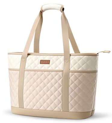 Lekespring Borsa Porta PC 15,6 Pollici Tote Donna, Grande Capacità Elegante Borsa Università Donna, Leggera Borse a Mano Pendolarismo con Cerniera per Lavoro Shopping Scuola Ufficio, Beige/Cachi