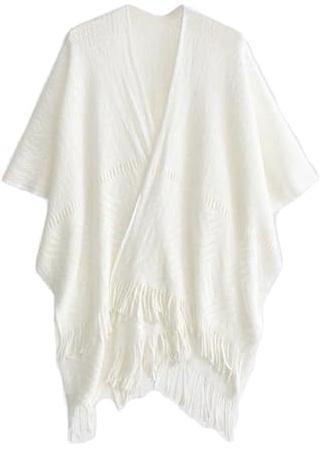 Makroyl Women Knit Wrap Shawl Cape Ladies Knitted Scarf Tassel Open Front Poncho Cardigan with Fringe