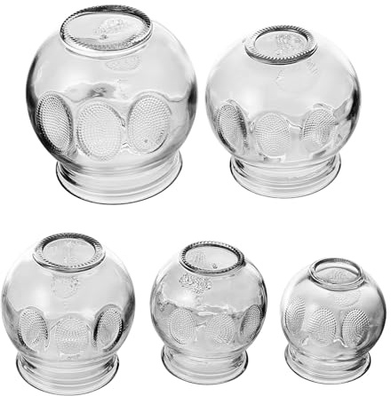 Artibetter Kit de 5 Ventouses Ventouses en Verre Épais Thérapie par Aspiration Tailles 1 à 5 pour Utilisation à Domicile et Bien-être Corporel
