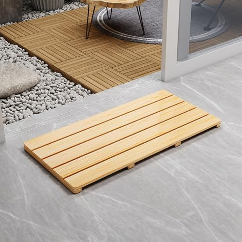 Trä duschfot 50 x 50 50 x 60 60 x 60 65 x 65 80 x 80, halkfri badkarsmatta för duschkar - anpassad storlek och form för äldre spa(naturlig, 50 x 90 cm)