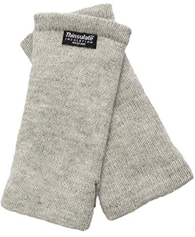EEM Damen Strickhandschuhe Pulswärmer, weiche Wolle, Thinsulate Thermofutter, praktisches Daumenloch, grau melange onesize