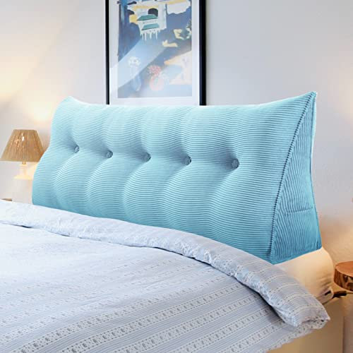 vercart Multifunktional Bett Kopfteil Gepolstert, Dekorativ Kopfteil für Bett, Ergonomie Rückenlehne Wandkissen, Tragbar Kopfstütze Wandschutz Bett, mit Abnehmbarem Bezug Kordsamt 200cm Azurblau