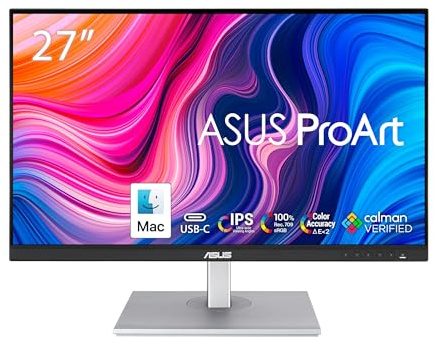 ASUS ProArt Display 27 Monitor PA278CV - WQHD (2560 x 1440), IPS, 100% sRGB, 100% Rec. 709, ΔE < 2, Calman Verified, USB Hub, USB-C, DisplayPort Daisy-Chaining, HDMI, Eye Care, Height Adjustable