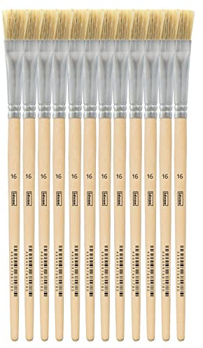 Idena 90100 - Pinceaux de soie, taille 16, avec manche en bois non verni, set de 12, Pinceaux de peinture pour écoliers Hobbykünstler