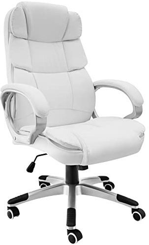 tectake® Poltrona da Ufficio, Sedia scrivania con Poggiatesta e Braccioli, Base con Rotelle, Sedia Ergonomica con Altezza Regolabile, Funzione Basculante, Poltrona Ufficio - Bianco