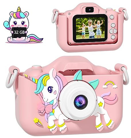 Kinderkamera, OAEBLLE Digitalkamera, Kinder Kamera für 3 4 5 6 7 8 9 10 11 12 Jahre Mädchen Jungen Geburtstagsgeschenk Weihnachten Spielzeug, Anti-Drop Digitalkameras mit 32GB TF Karte – Rosa