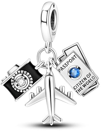 CYCUFF Sterling Silver Charms 925 per Bracciale Europeo, Collane Pendente Perline Gioielli Regalo per Le Donne Amici di Famiglia (fotocamera passaporto aereo Charm)