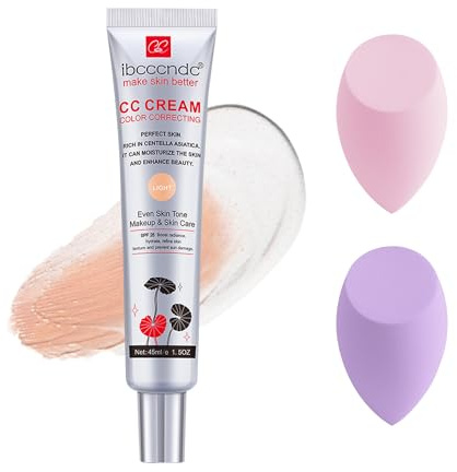 Color Correcting CC Cream,Waterproof CC Cream Foundation Rich In Centella Asiatic, Invisible Pores Cream Foundation and Invisible Pores Concealer,Moisturizing CC Cream With Spf 25- 1.5 Oz (light)