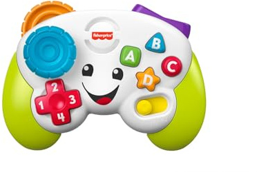 Fisher-Price lärande kul spelkontroll för spädbarn och småbarn, videospel attrapp med musik och ljusfunktion för spädbarn från 6 månader, flerspråkig version, HXC29